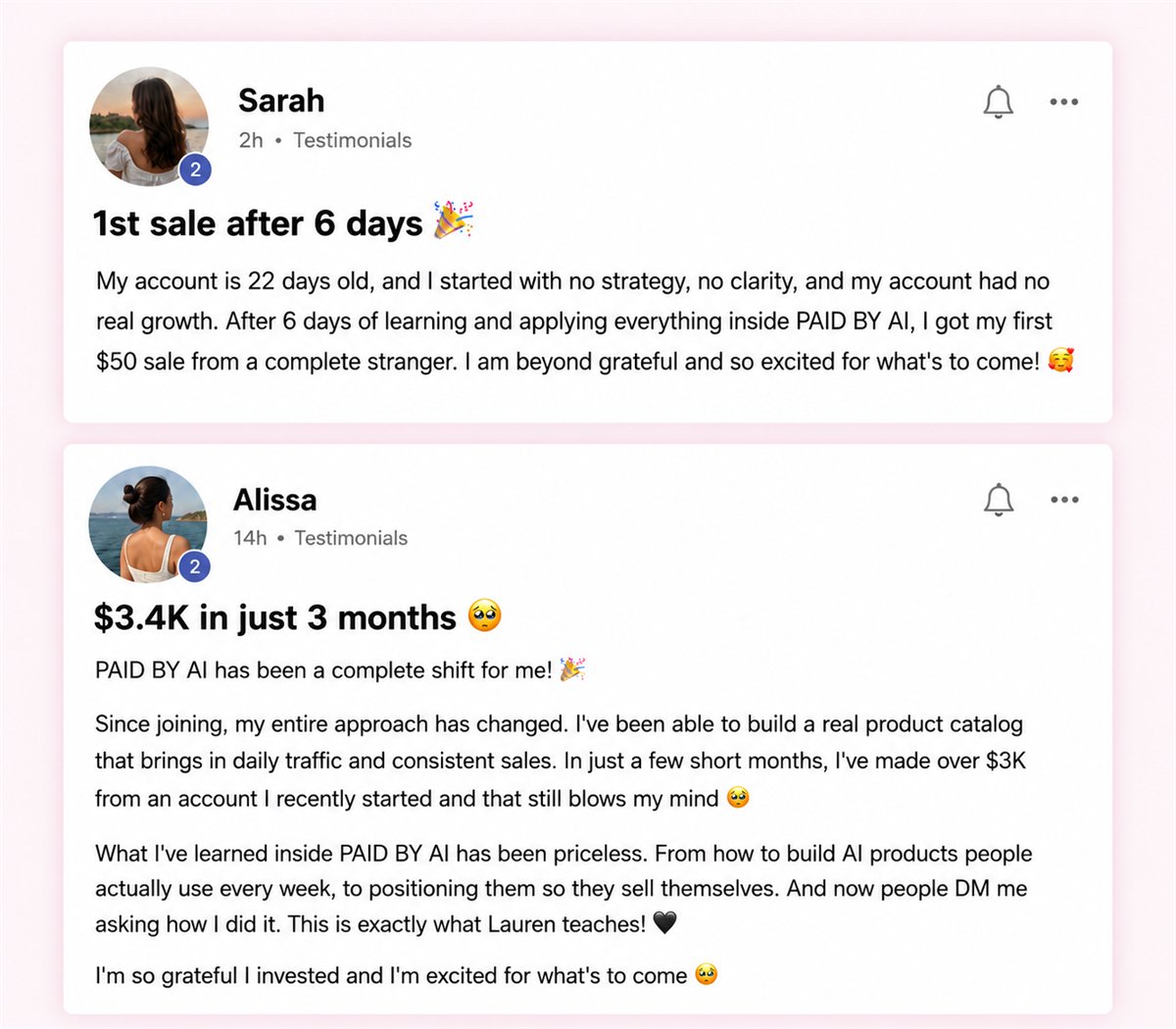 Result and testimonial screenshot